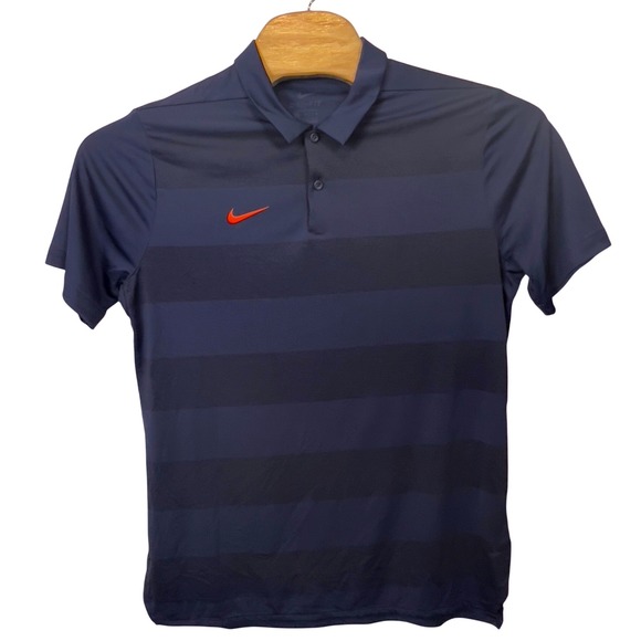 Nike Dri-FIT Golf Polo Navy Striped Men Large Athletic Swoosh Logo Short Sleeve - Picture 1 of 11